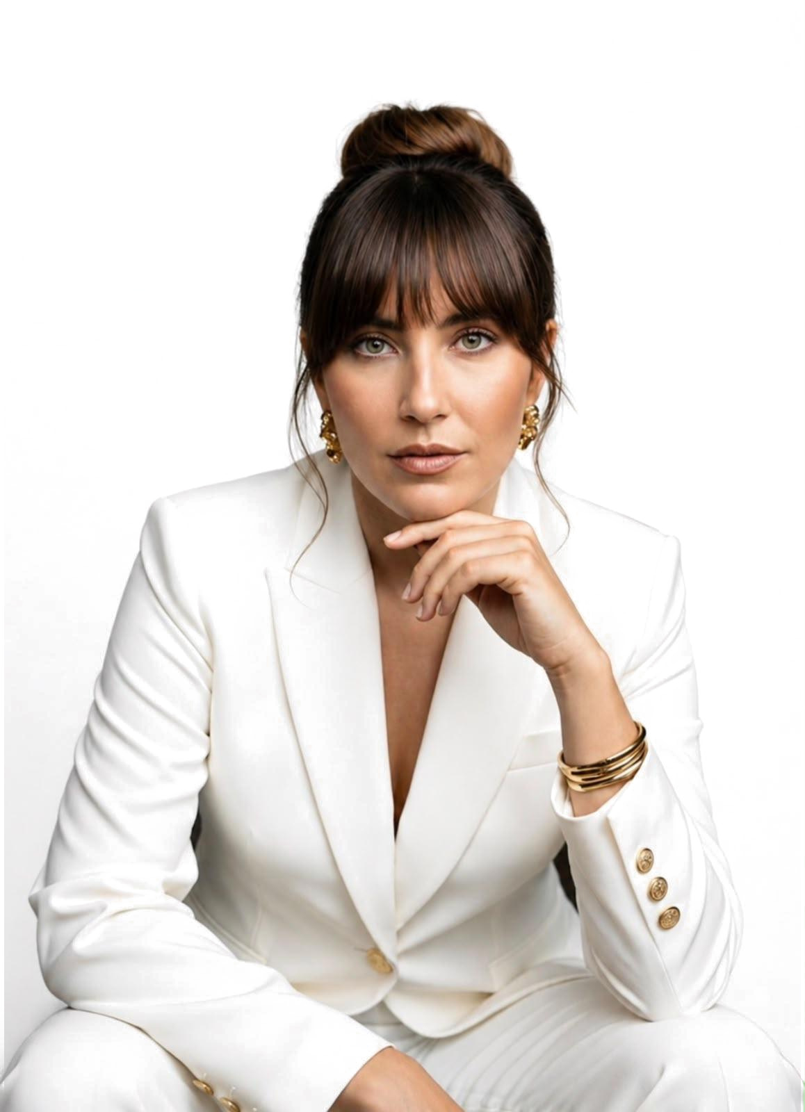 Nathalia Silva em retrato, vestindo blazer branco